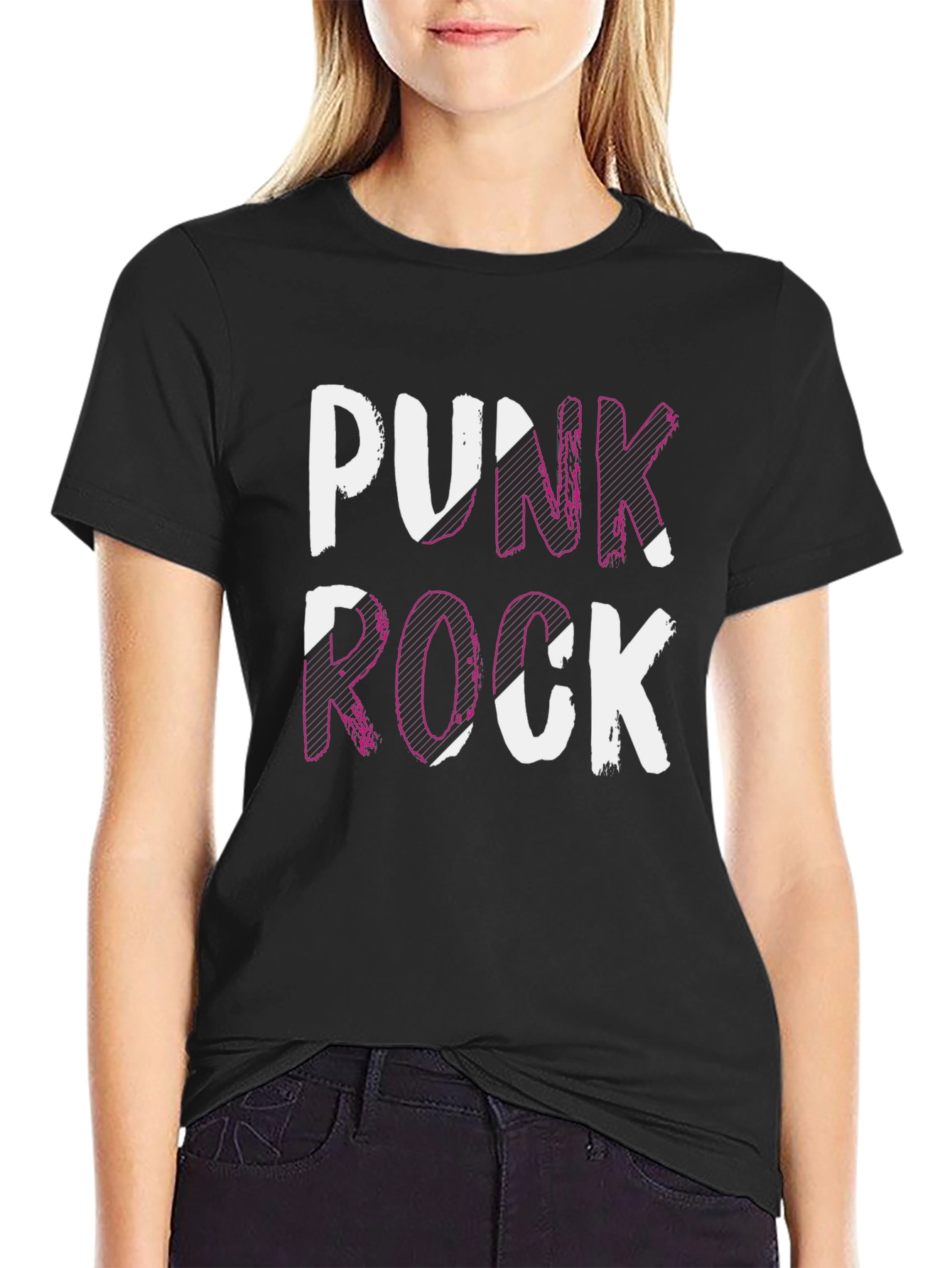 Punk Rock Graphic Tee - Black Cotton T-Shirt
