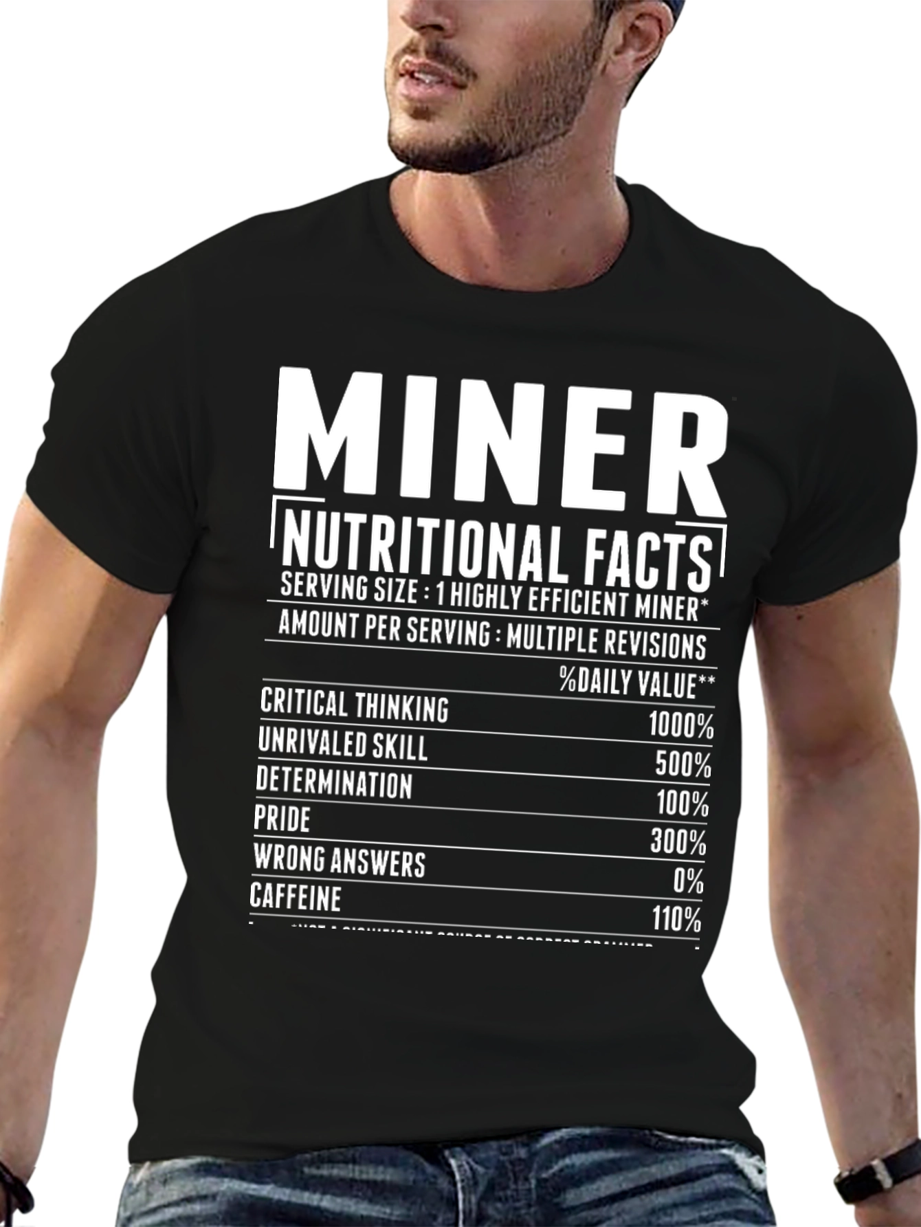 Miner Nutritional Facts Black T-Shirt