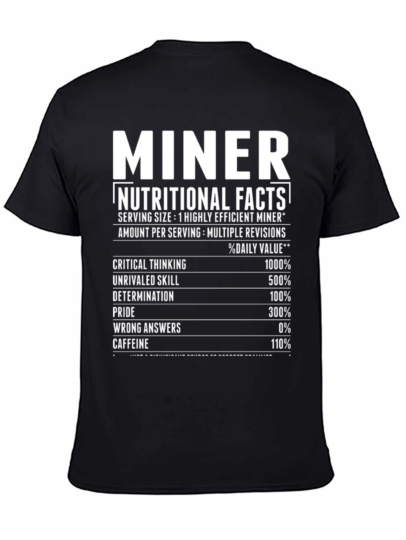 Miner Nutritional Facts Black T-Shirt