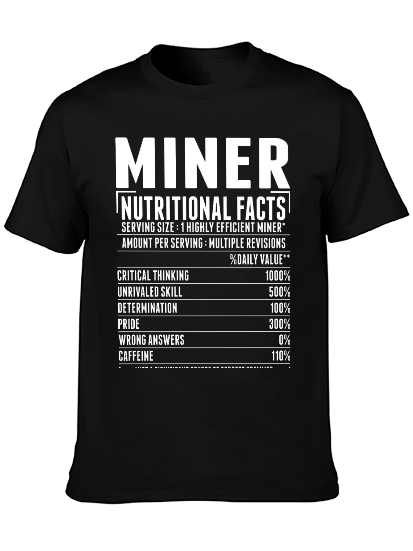Miner Nutritional Facts Black T-Shirt