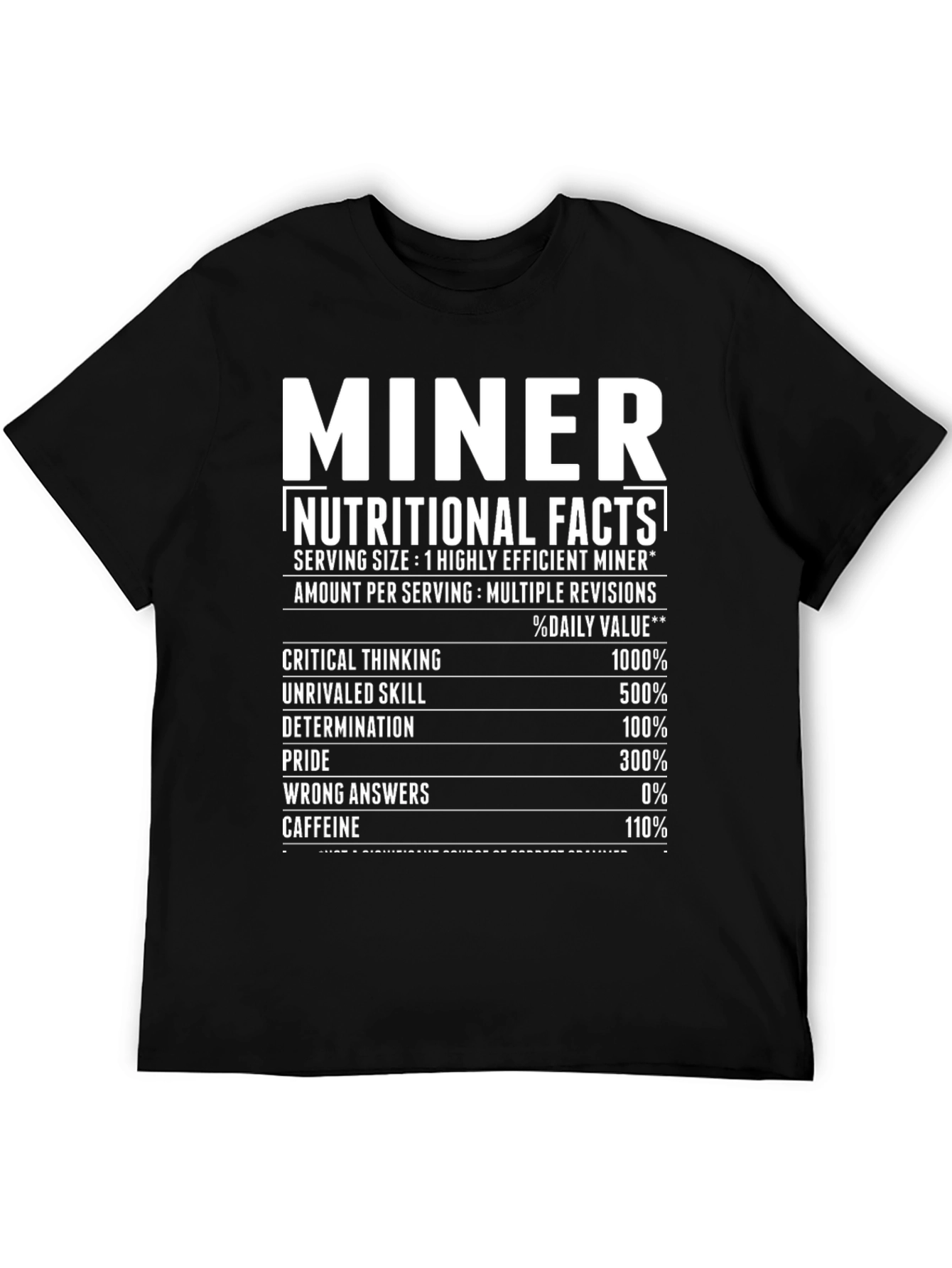 Miner Nutritional Facts Black T-Shirt