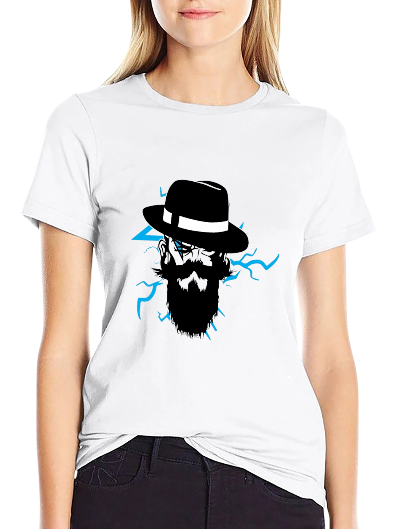 Mens Graphic Tee: Bearded Fedora Lightning
