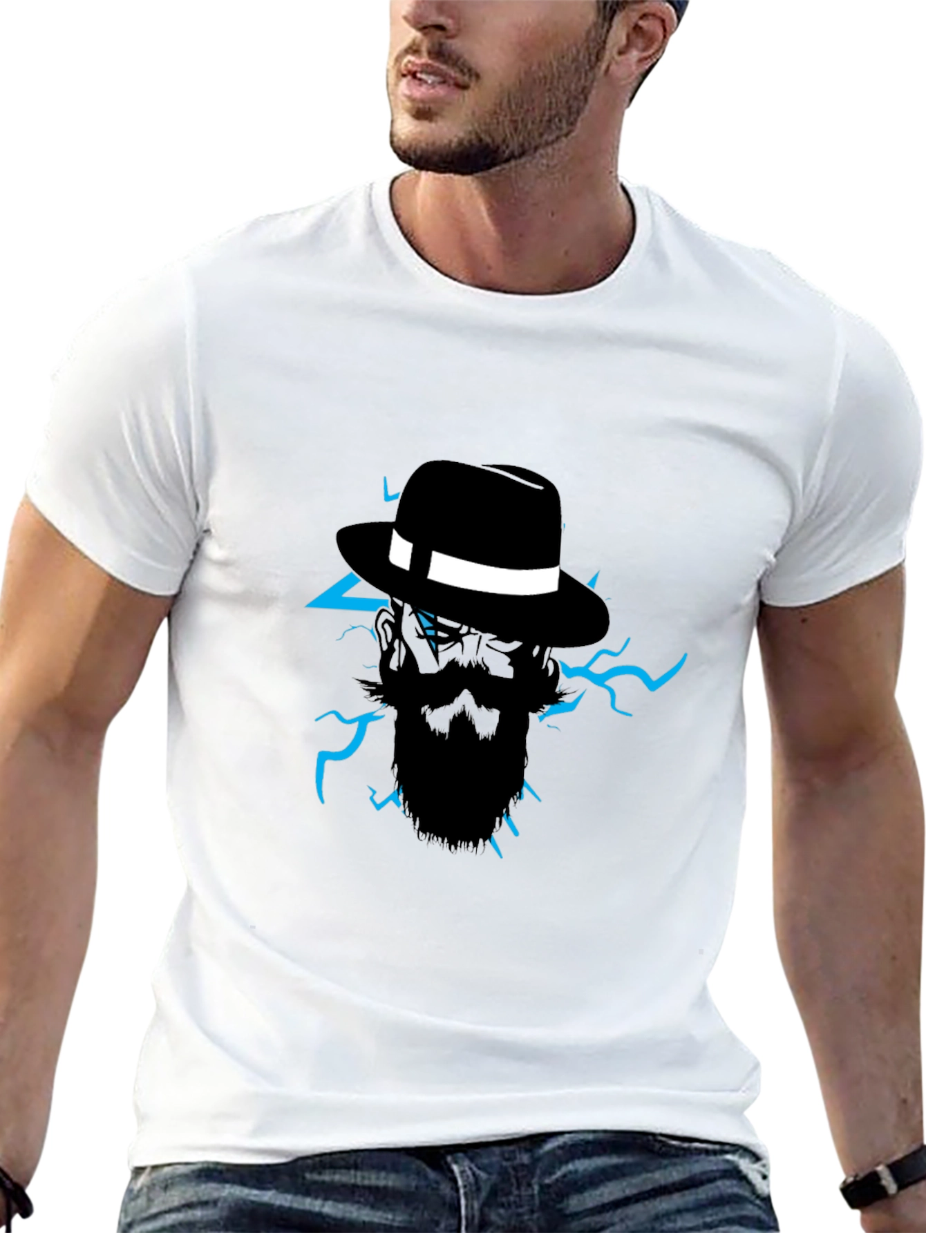 Mens Graphic Tee: Bearded Fedora Lightning