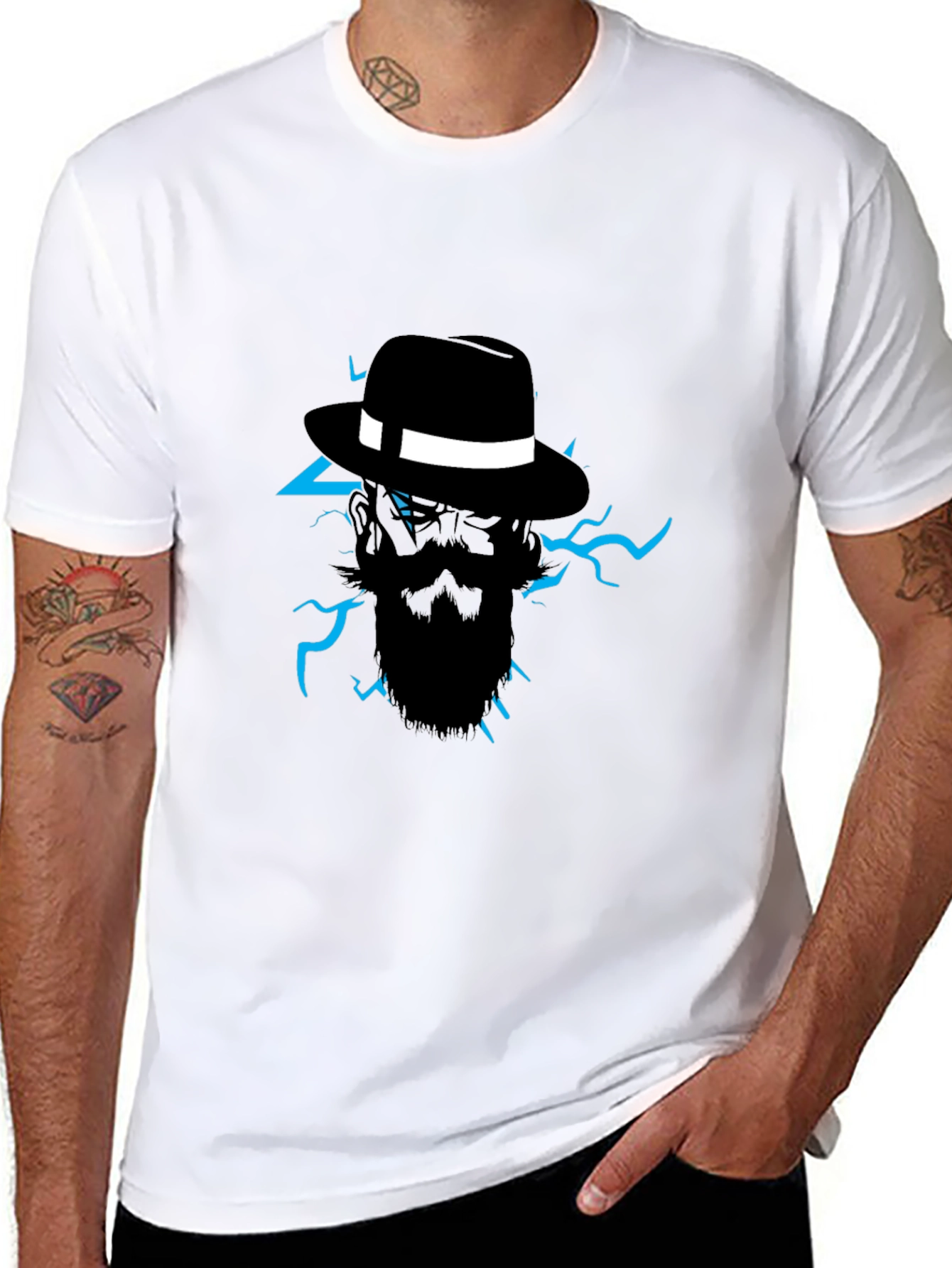 Mens Graphic Tee: Bearded Fedora Lightning