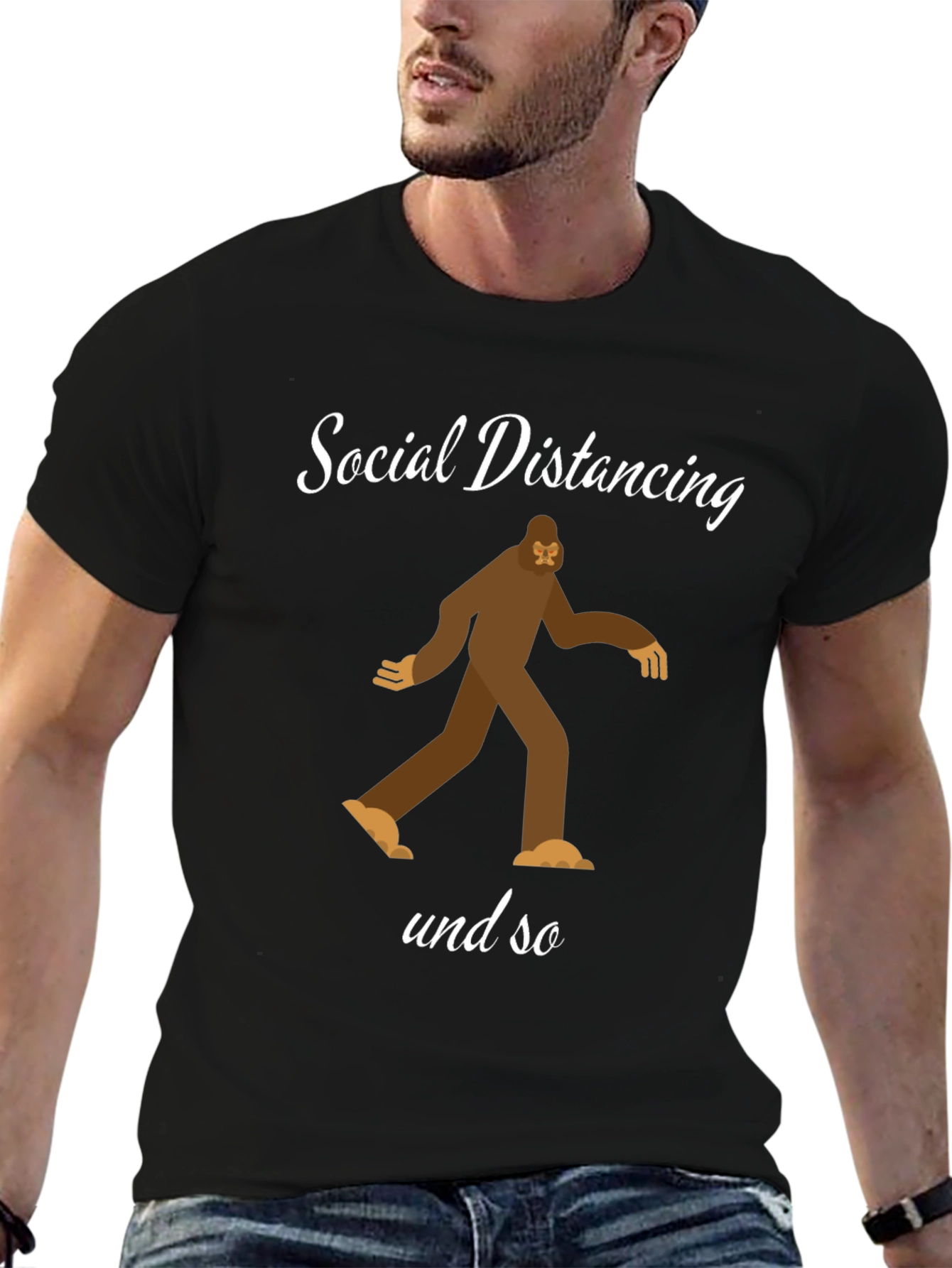 Social Distancing Bigfoot Black T-Shirt