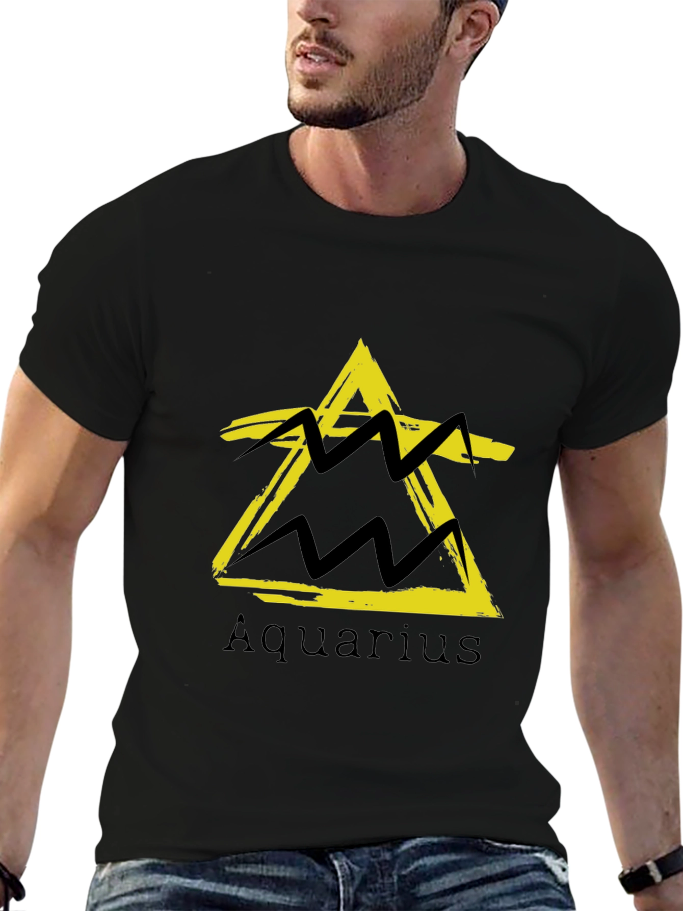 Aquarius Zodiac Sign Black T-Shirt