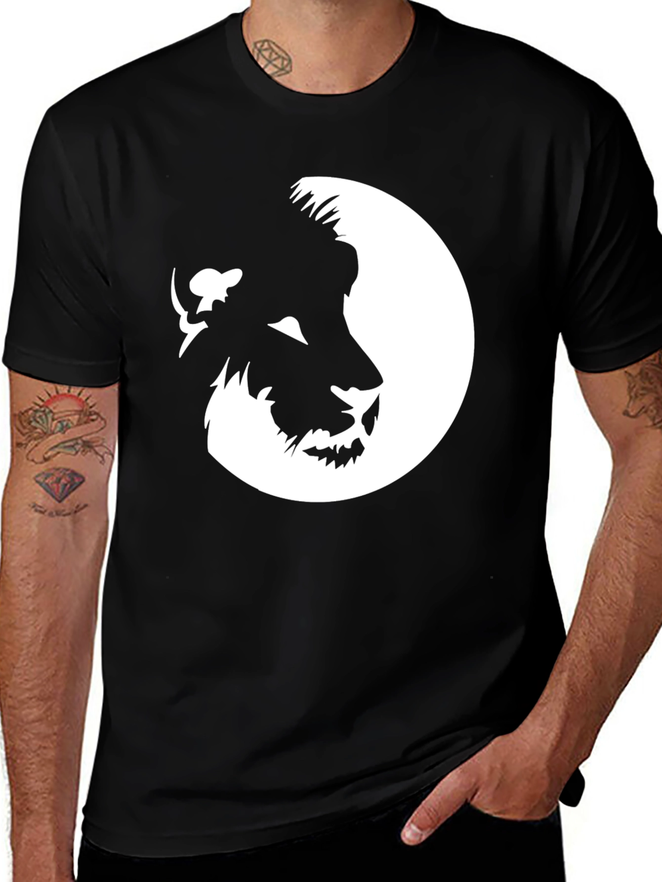 Lion Face Graphic Black T-Shirt