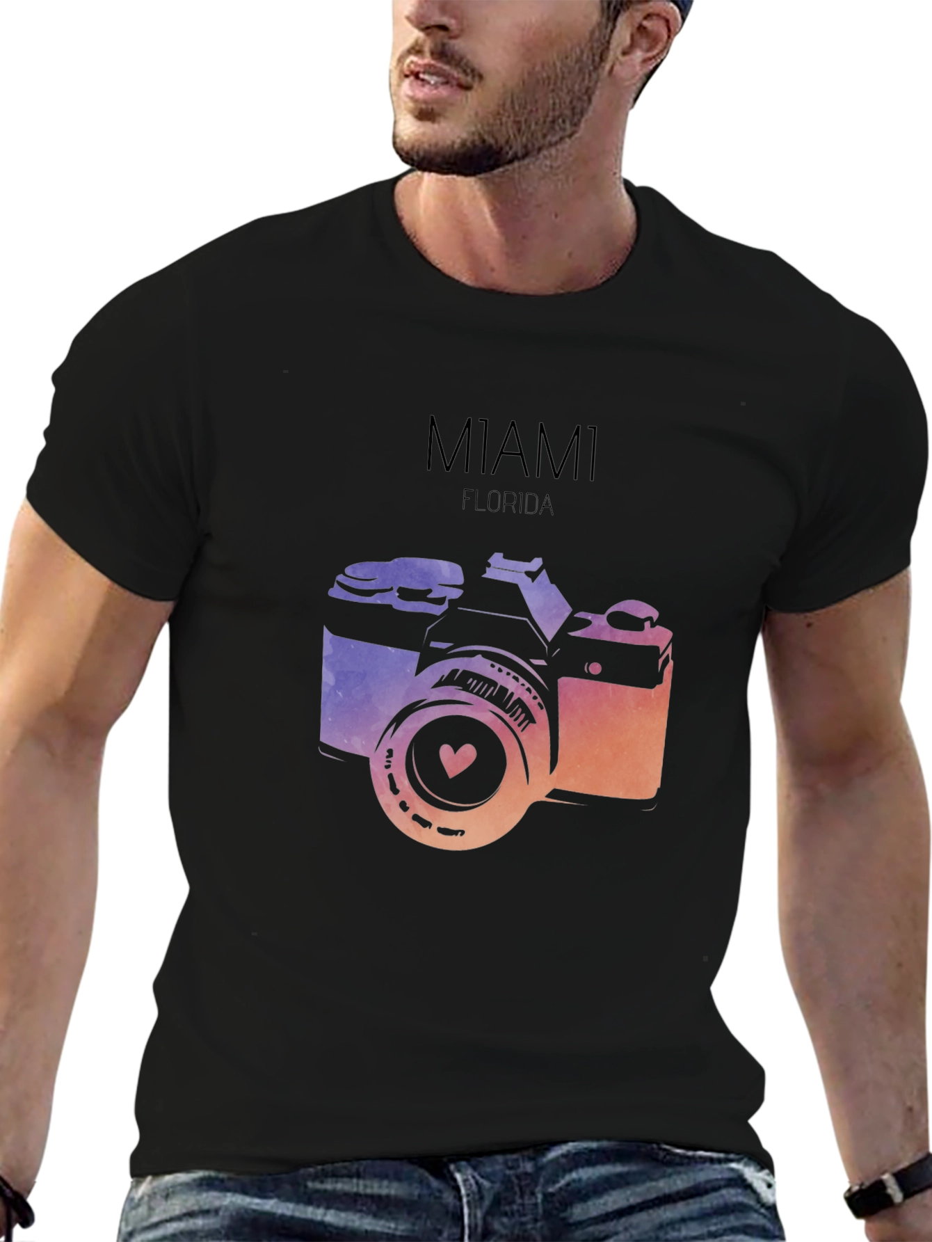 Miami Florida Camera Graphic T-Shirt - Black