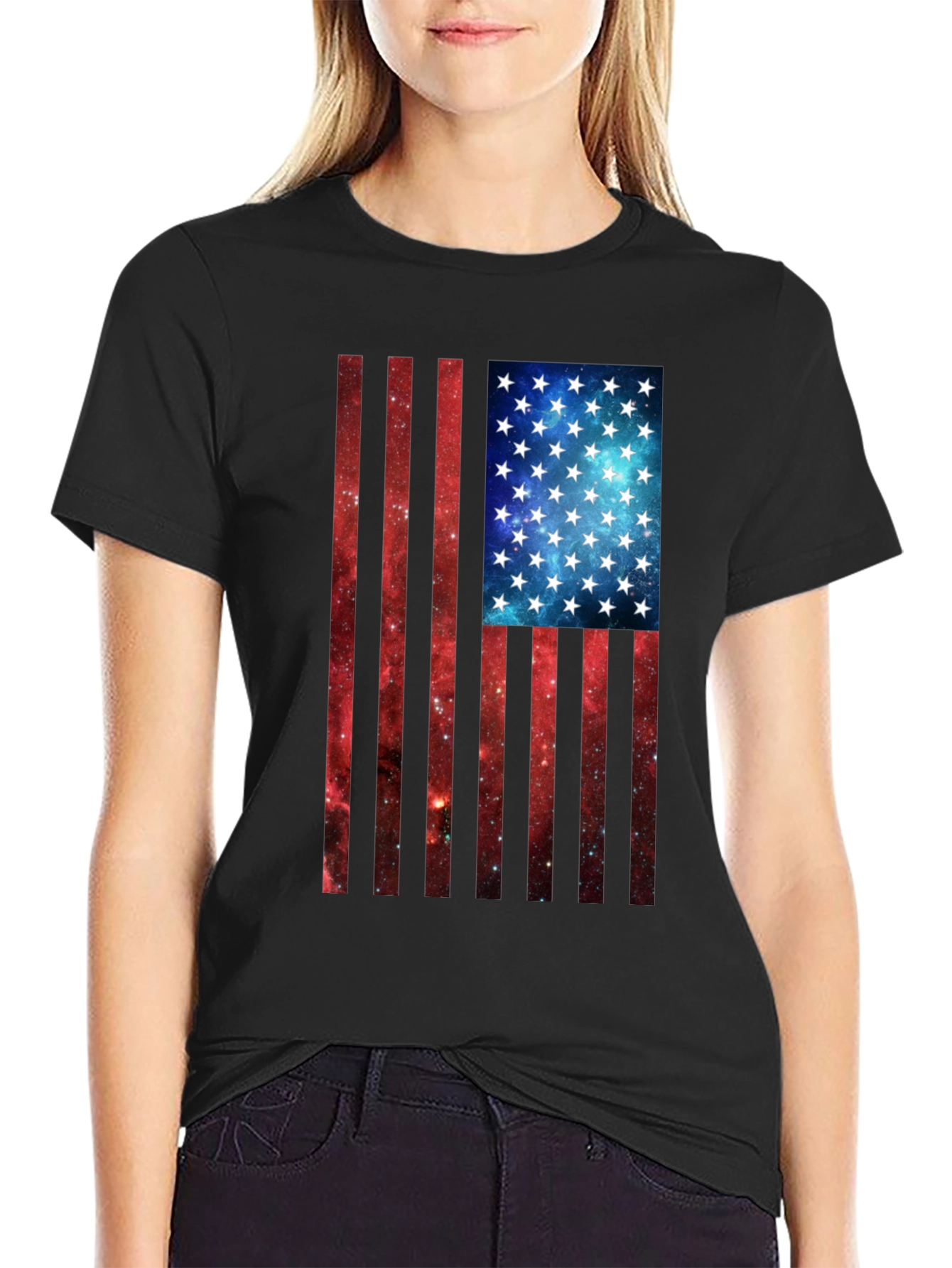 American Flag Galaxy Graphic Tee