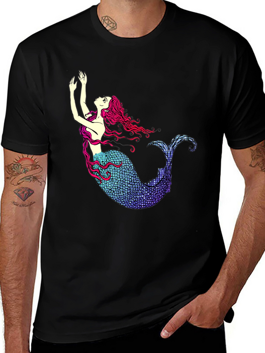 Mermaid Graphic Tee - Black Cotton T-Shirt