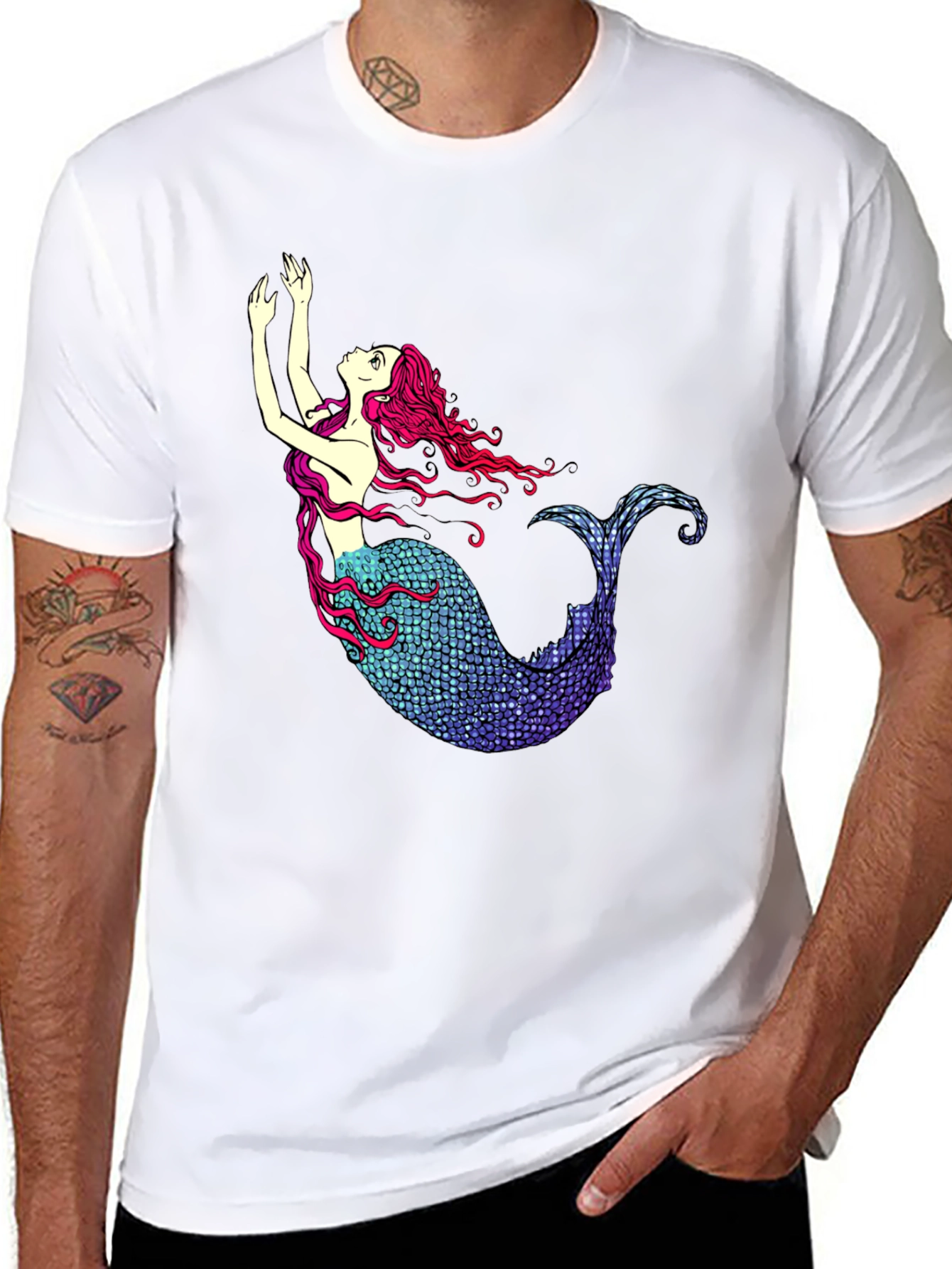 Mermaid Graphic Tee - Black Cotton T-Shirt