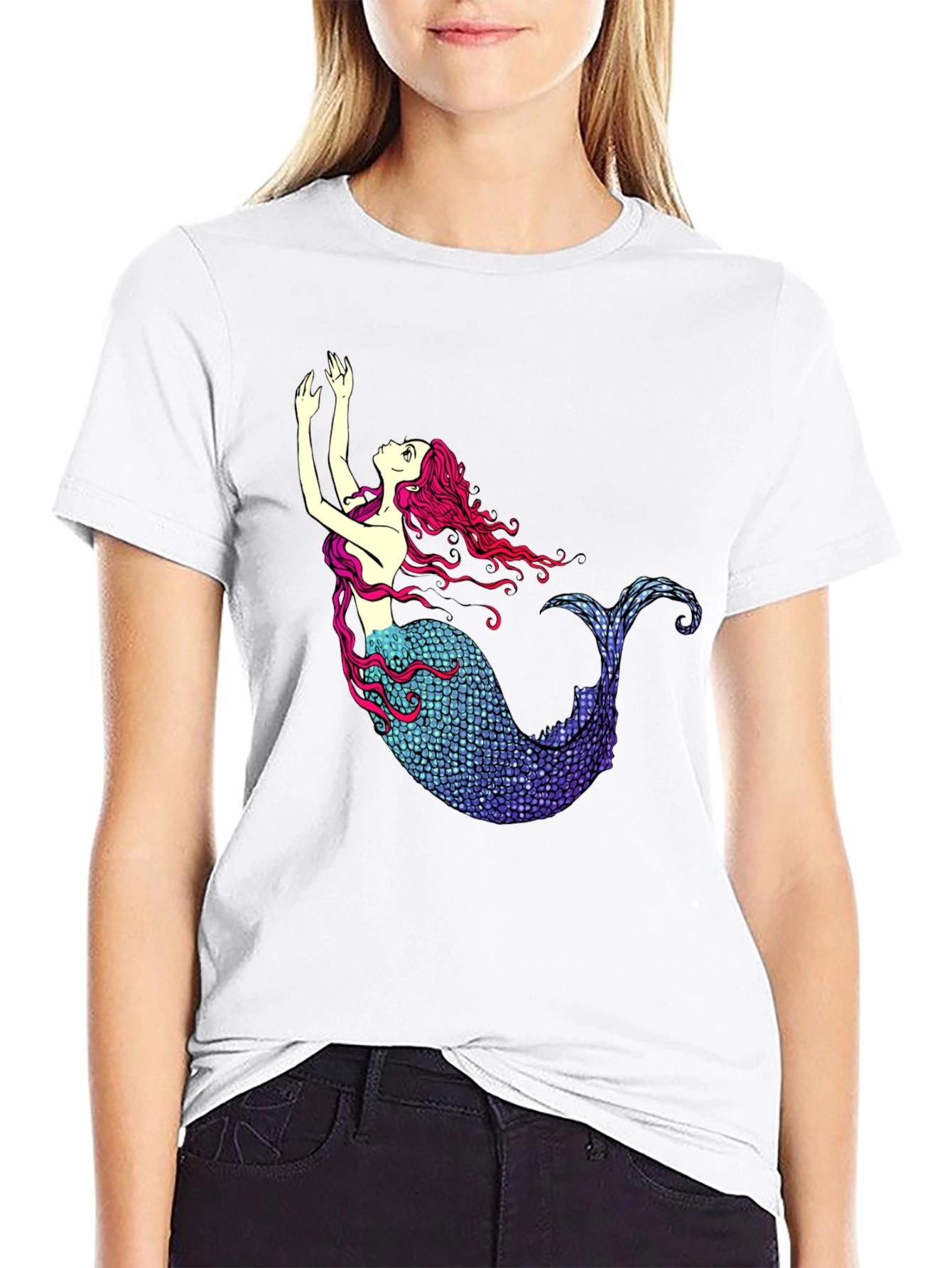 Mermaid Graphic Tee - Black Cotton T-Shirt