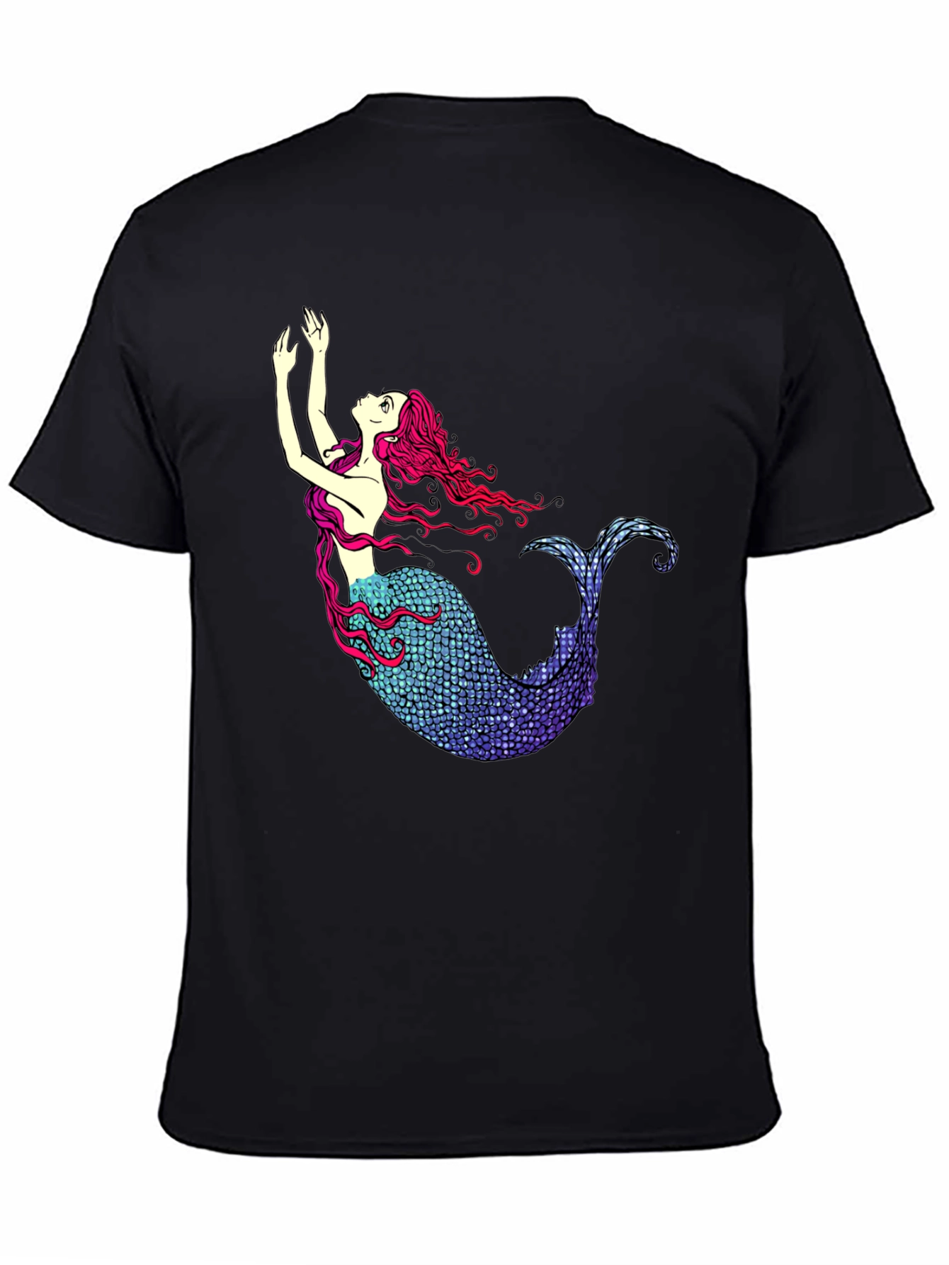 Mermaid Graphic Tee - Black Cotton T-Shirt