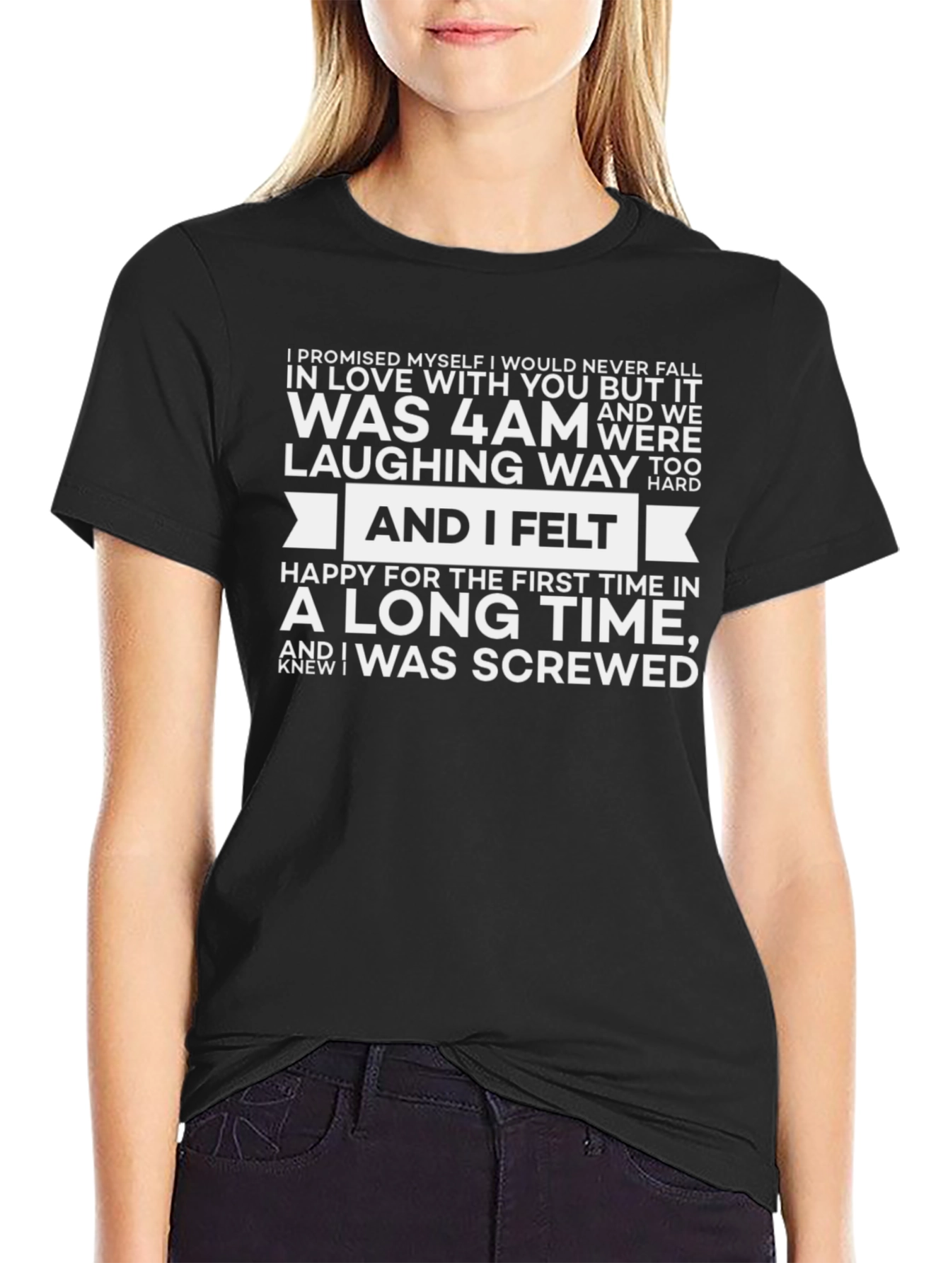 Humorous 4 AM Graphic Print Black T-Shirt