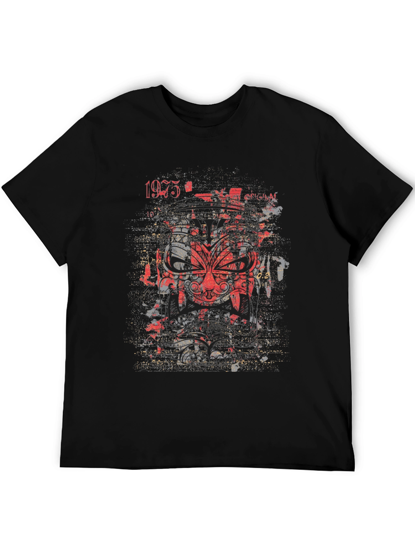 Graphic Tee: Red Tribal Mask Black Cotton Shirt