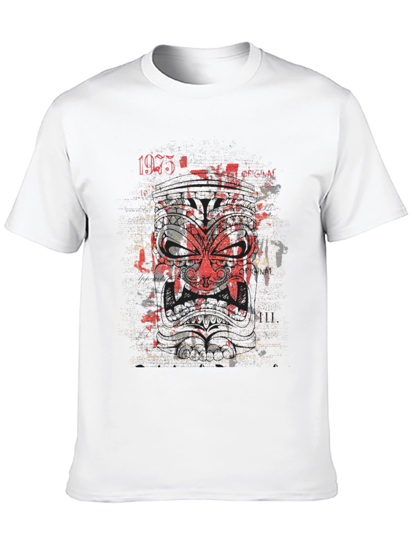 Graphic Tee: Red Tribal Mask Black Cotton Shirt