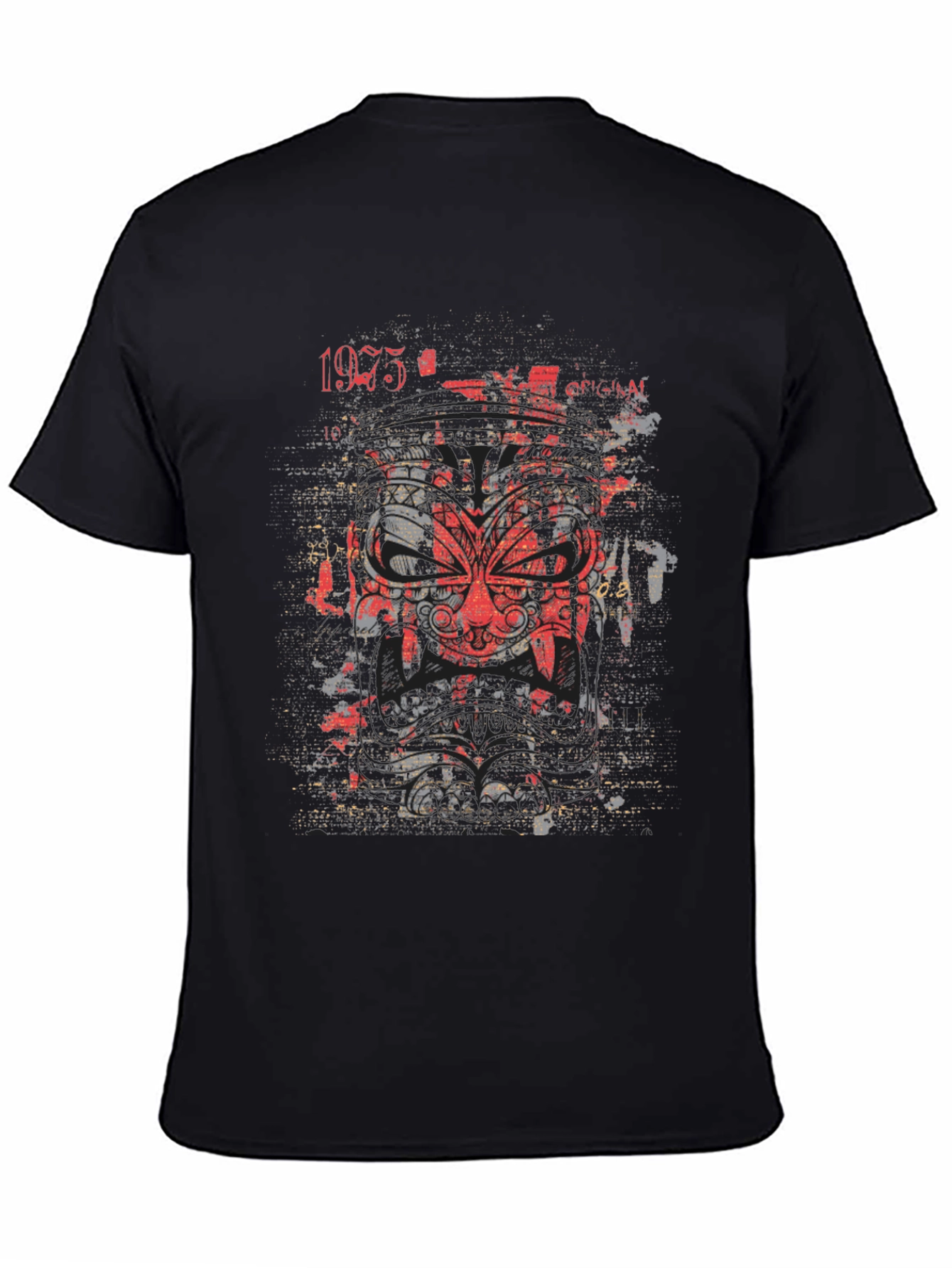 Graphic Tee: Red Tribal Mask Black Cotton Shirt