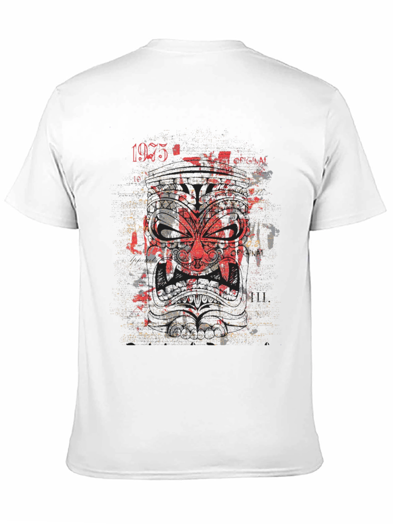Graphic Tee: Red Tribal Mask Black Cotton Shirt