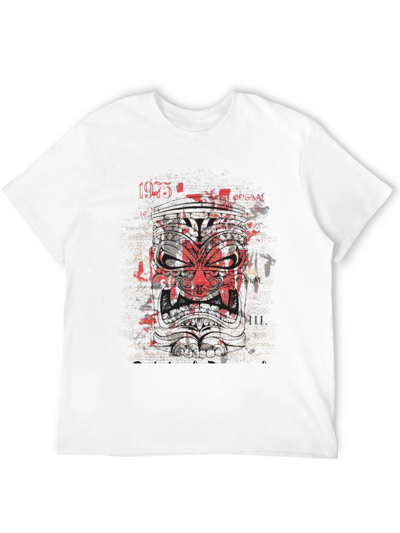 Graphic Tee: Red Tribal Mask Black Cotton Shirt