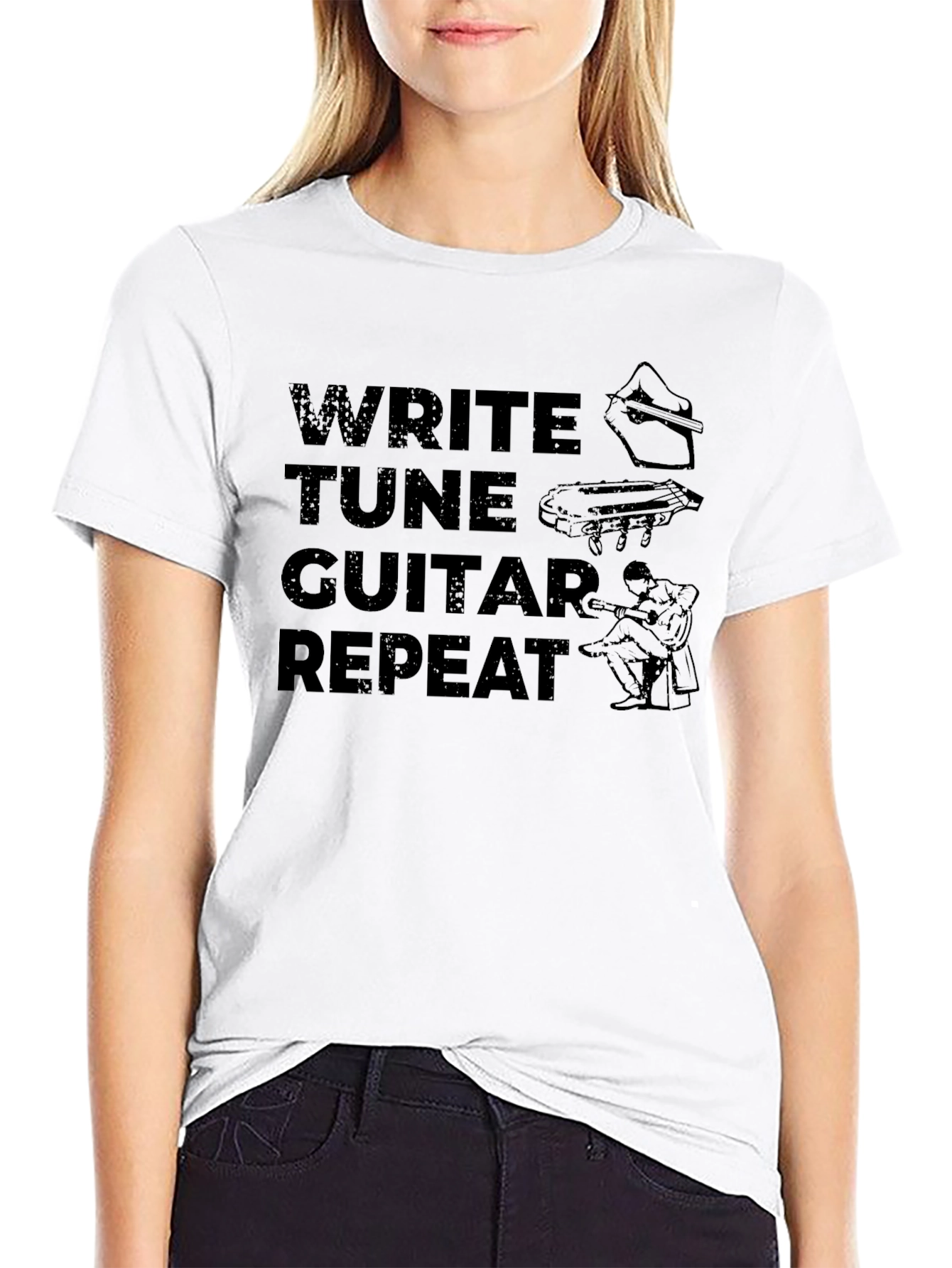 Write Tune Guitar Repeat - Musicians Black T-Shirt
