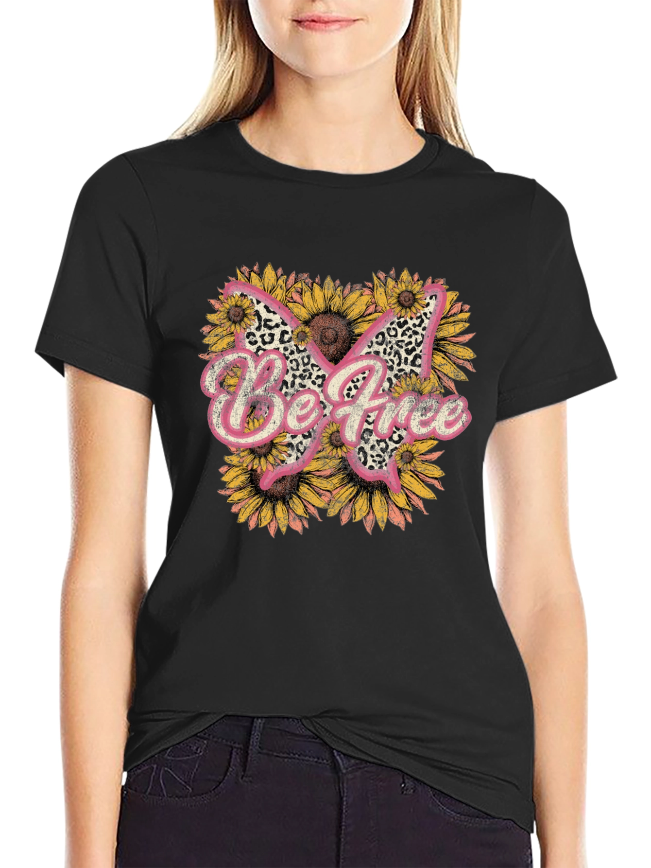 Be Free Butterfly Sunflower Graphic Tee