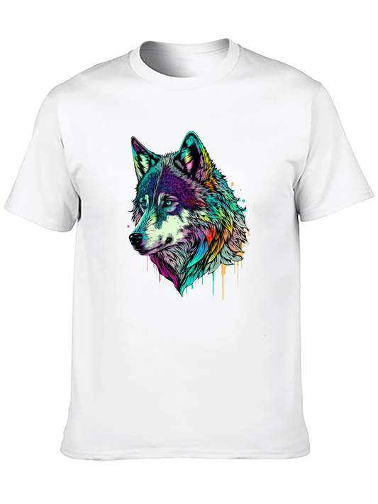 Colorful Wolf Graphic T-Shirt - Mens Black Tee