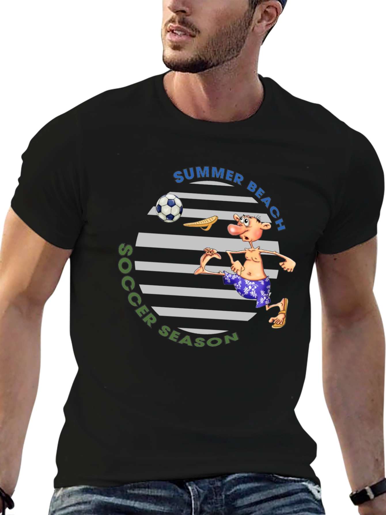 Summer Beach Soccer Season T-Shirt - Funny Cartoon Tee
