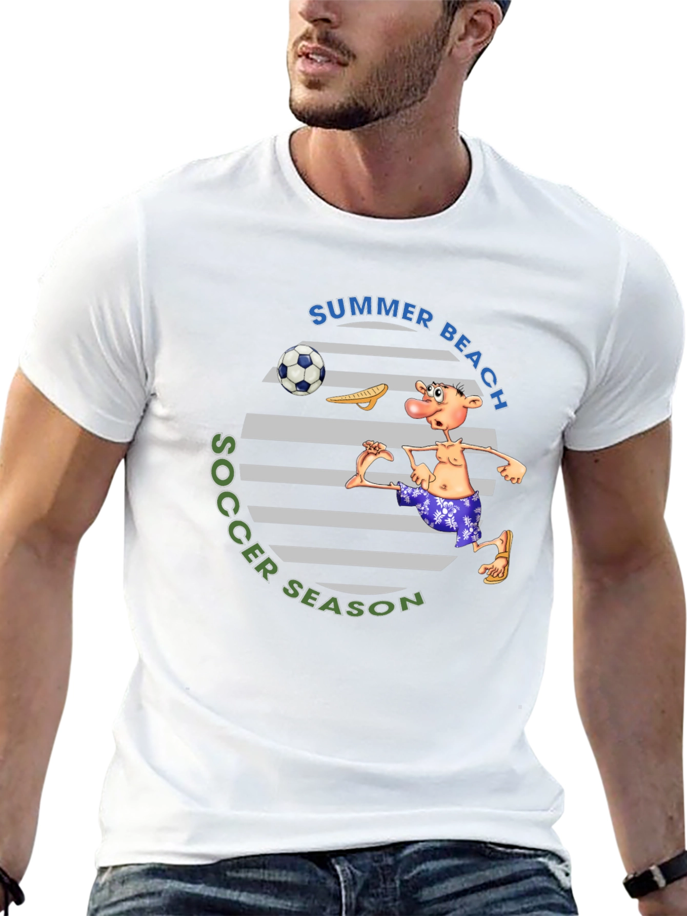 Summer Beach Soccer Season T-Shirt - Funny Cartoon Tee