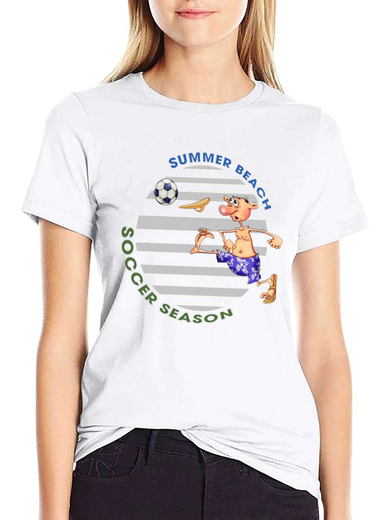 Summer Beach Soccer Season T-Shirt - Funny Cartoon Tee