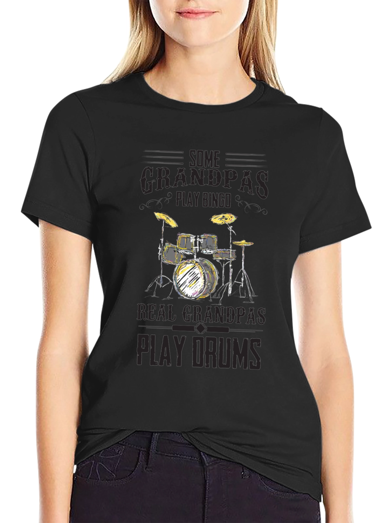 Grandpas Play Drums Graphic Tee - Black Cotton