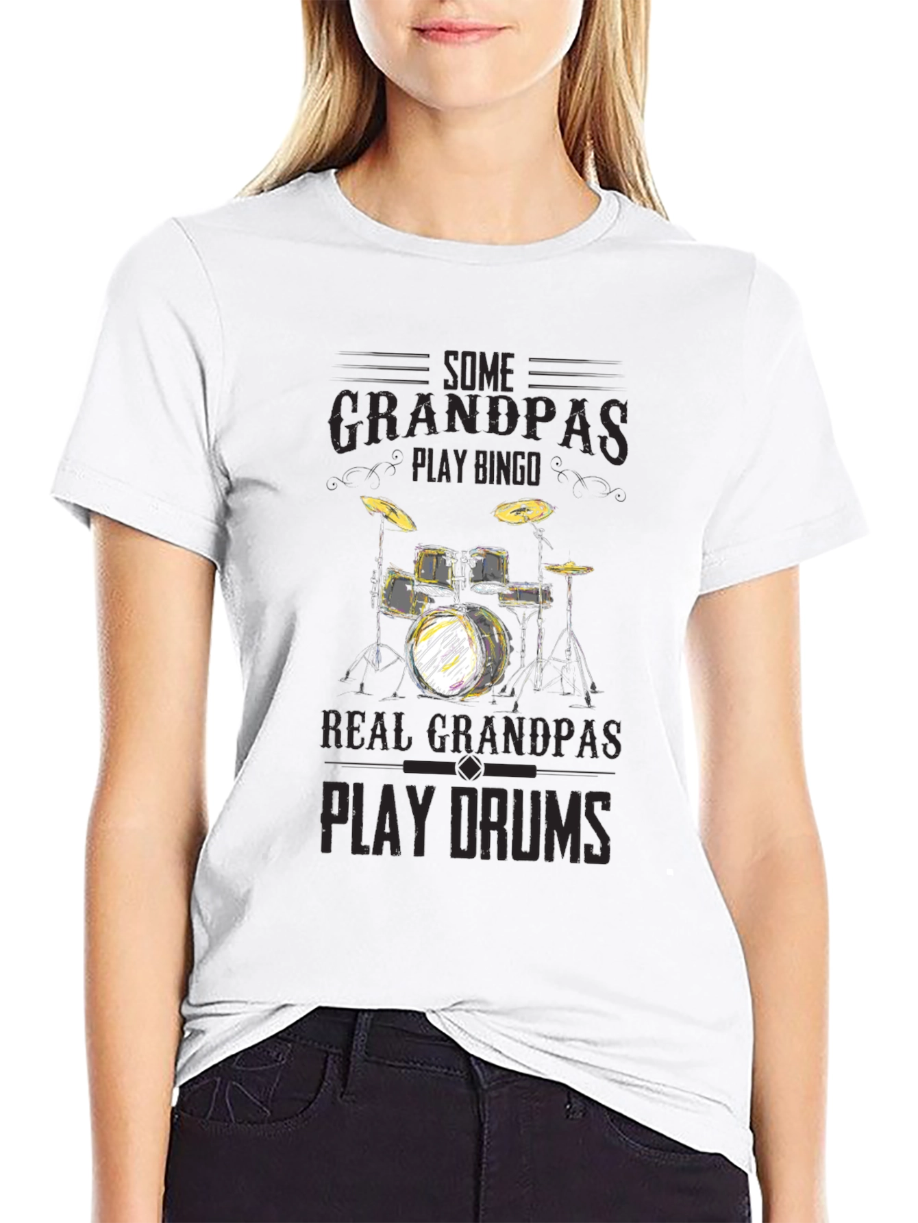 Grandpas Play Drums Graphic Tee - Black Cotton