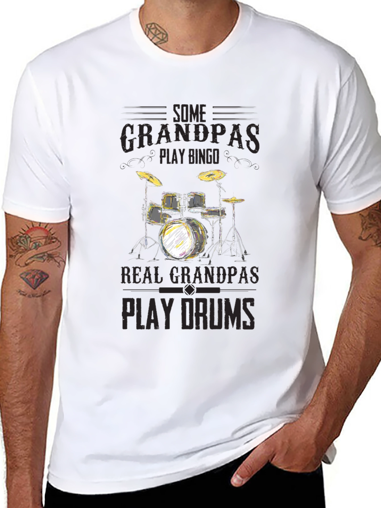 Grandpas Play Drums Graphic Tee - Black Cotton