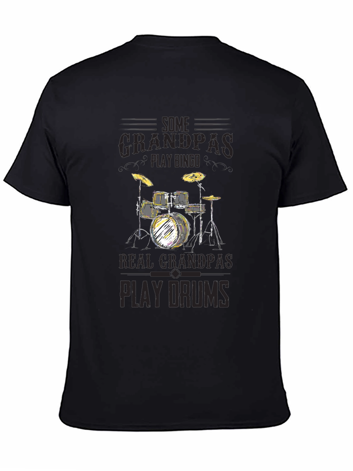 Grandpas Play Drums Graphic Tee - Black Cotton