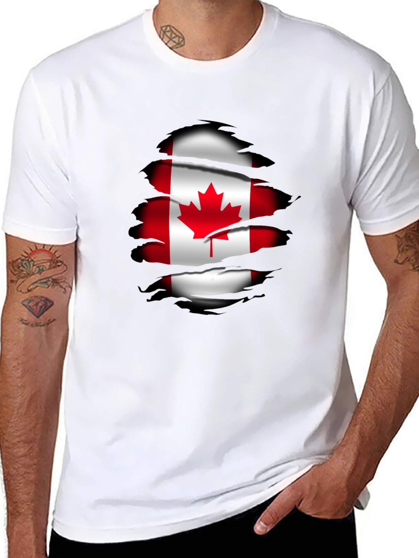 Canada Flag Ripped T-Shirt - Black