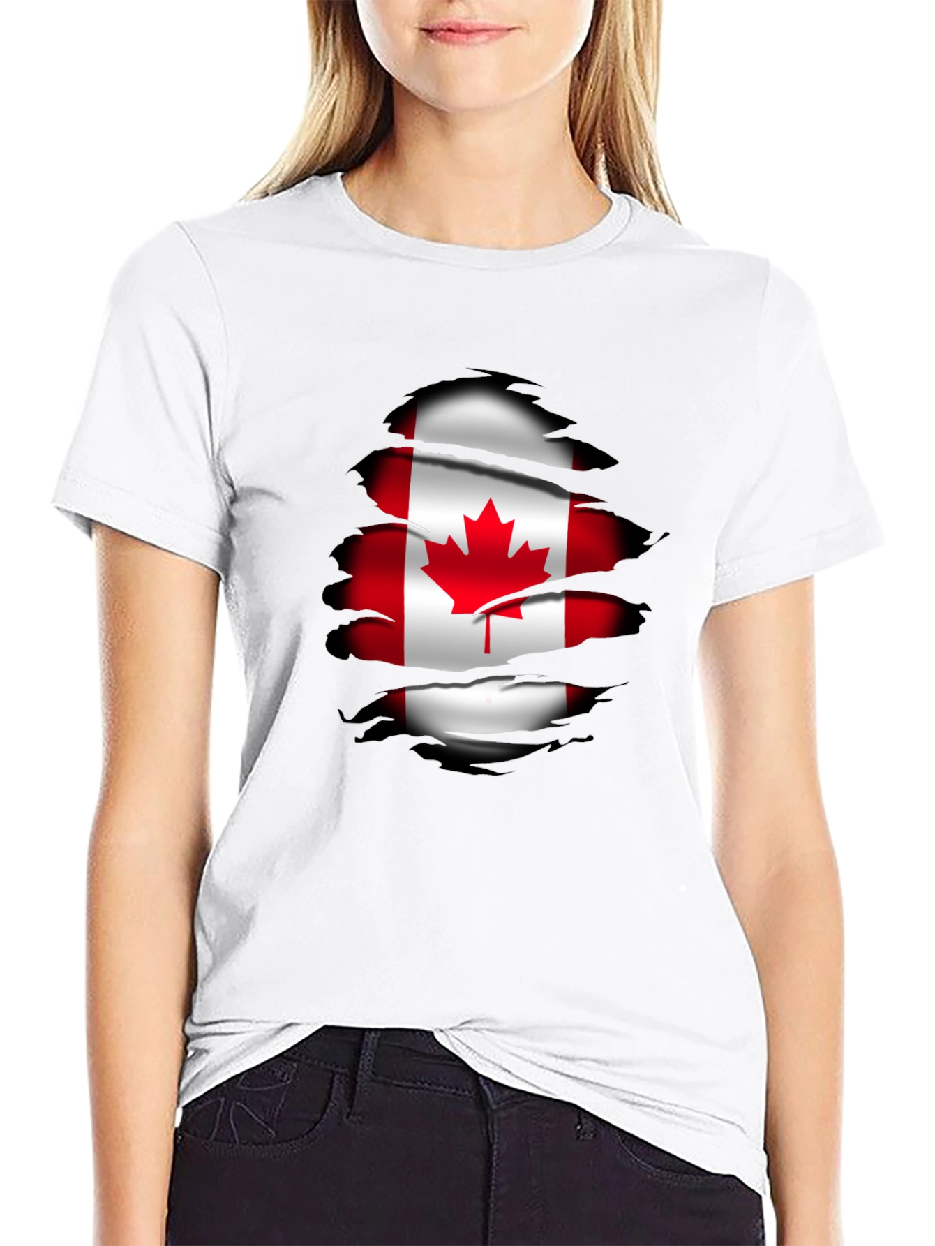 Canada Flag Ripped T-Shirt - Black