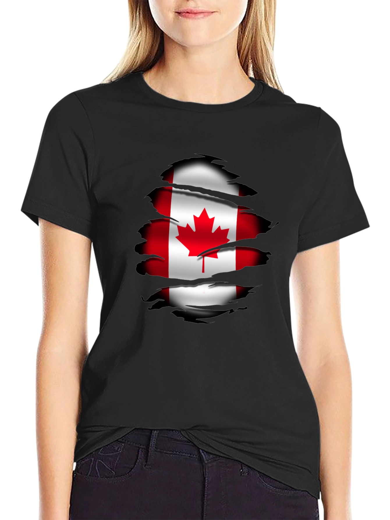 Canada Flag Ripped T-Shirt - Black