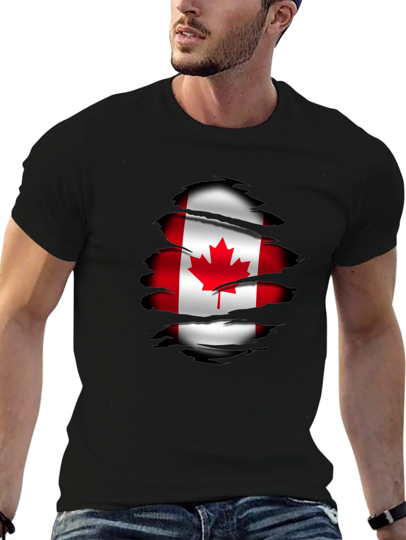 Canada Flag Ripped T-Shirt - Black