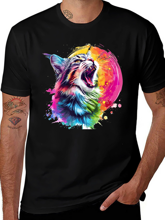 Vibrant Cat Graphic T-Shirt - Bold Colorful Design