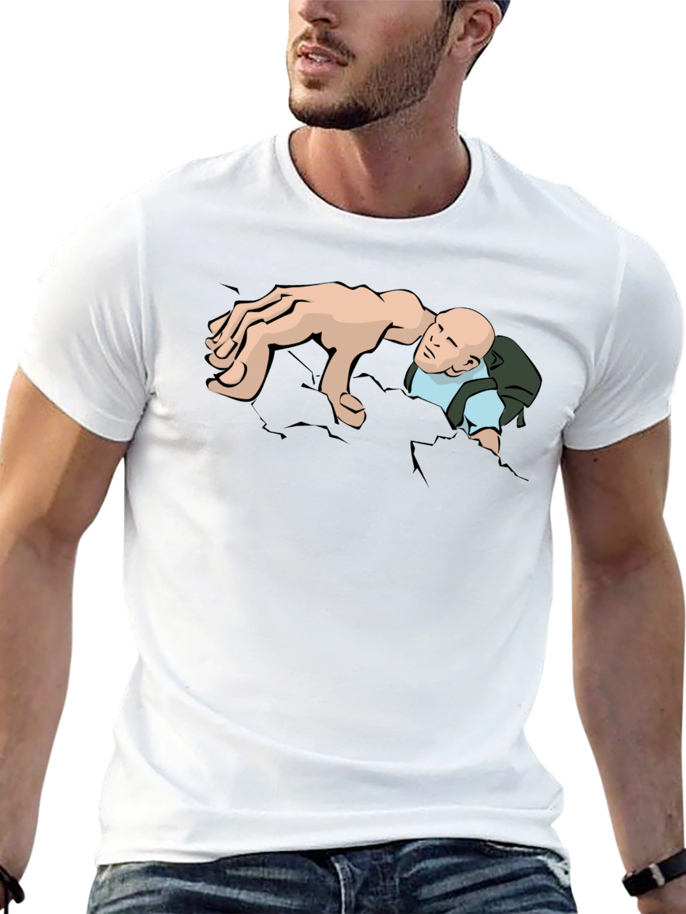 Humorous Graphic Tee - Man Climbing Out