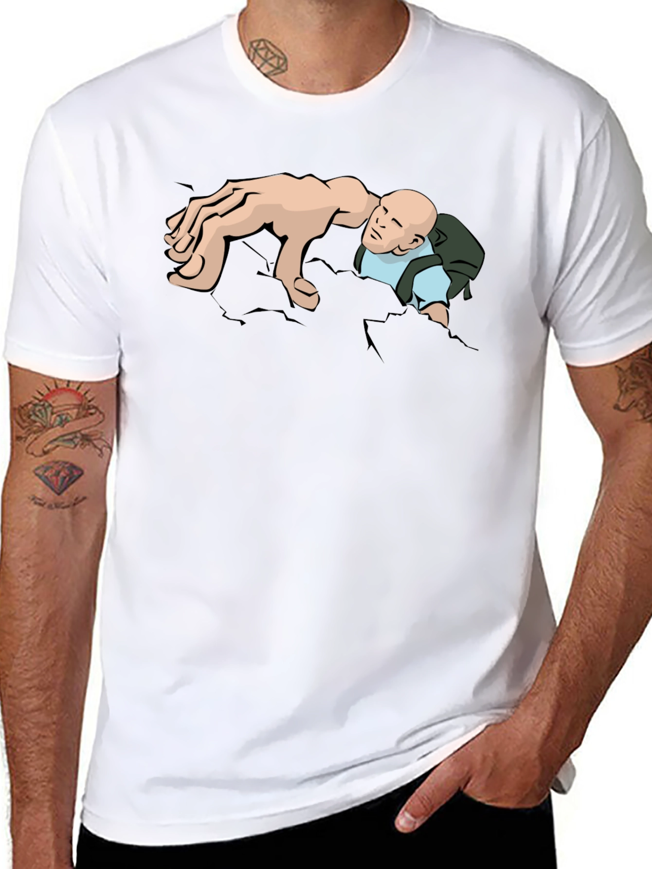Humorous Graphic Tee - Man Climbing Out