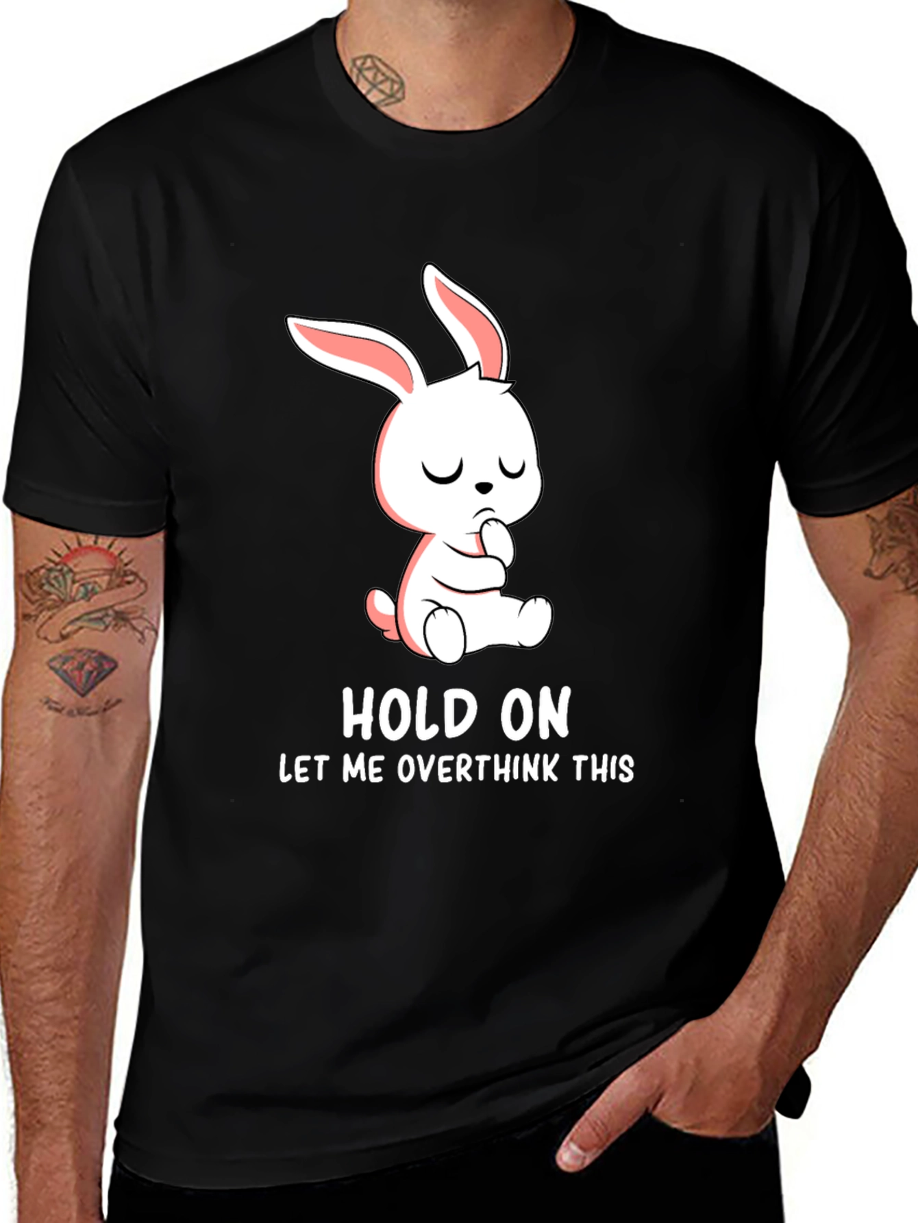 Hold On Overthink Bunny T-Shirt Funny Graphic Tee