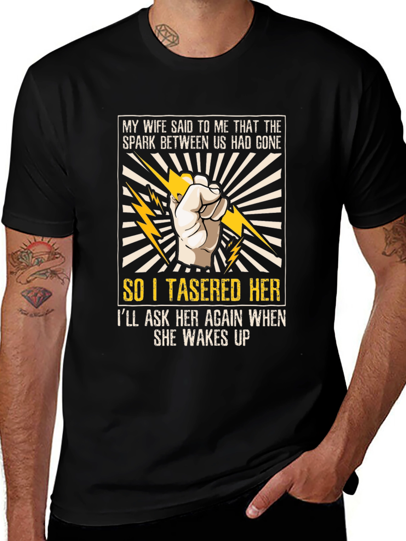 Funny Tasered Her Graphic Tee for Men