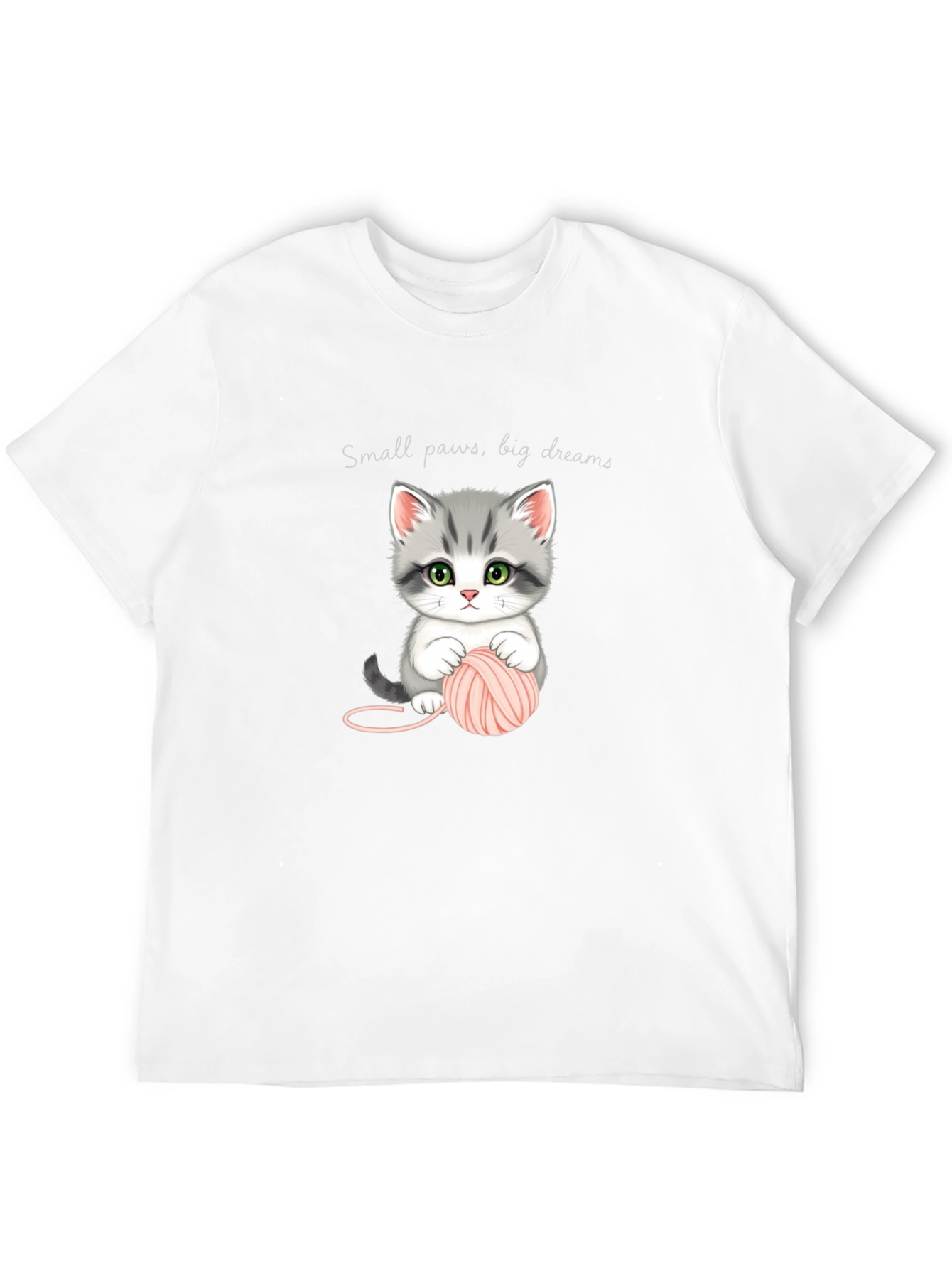Cute Kitten with Yarn Black T-Shirt