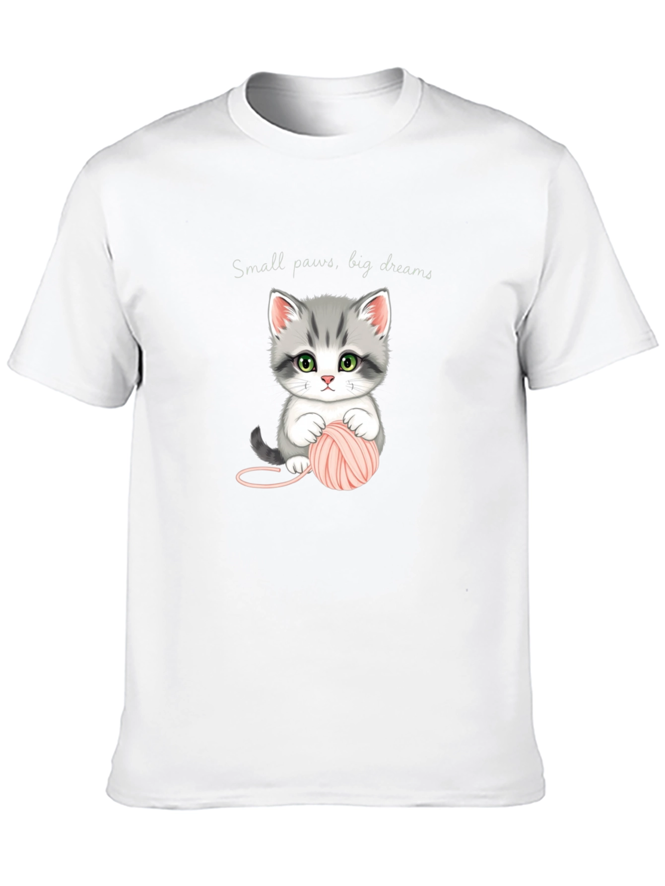 Cute Kitten with Yarn Black T-Shirt