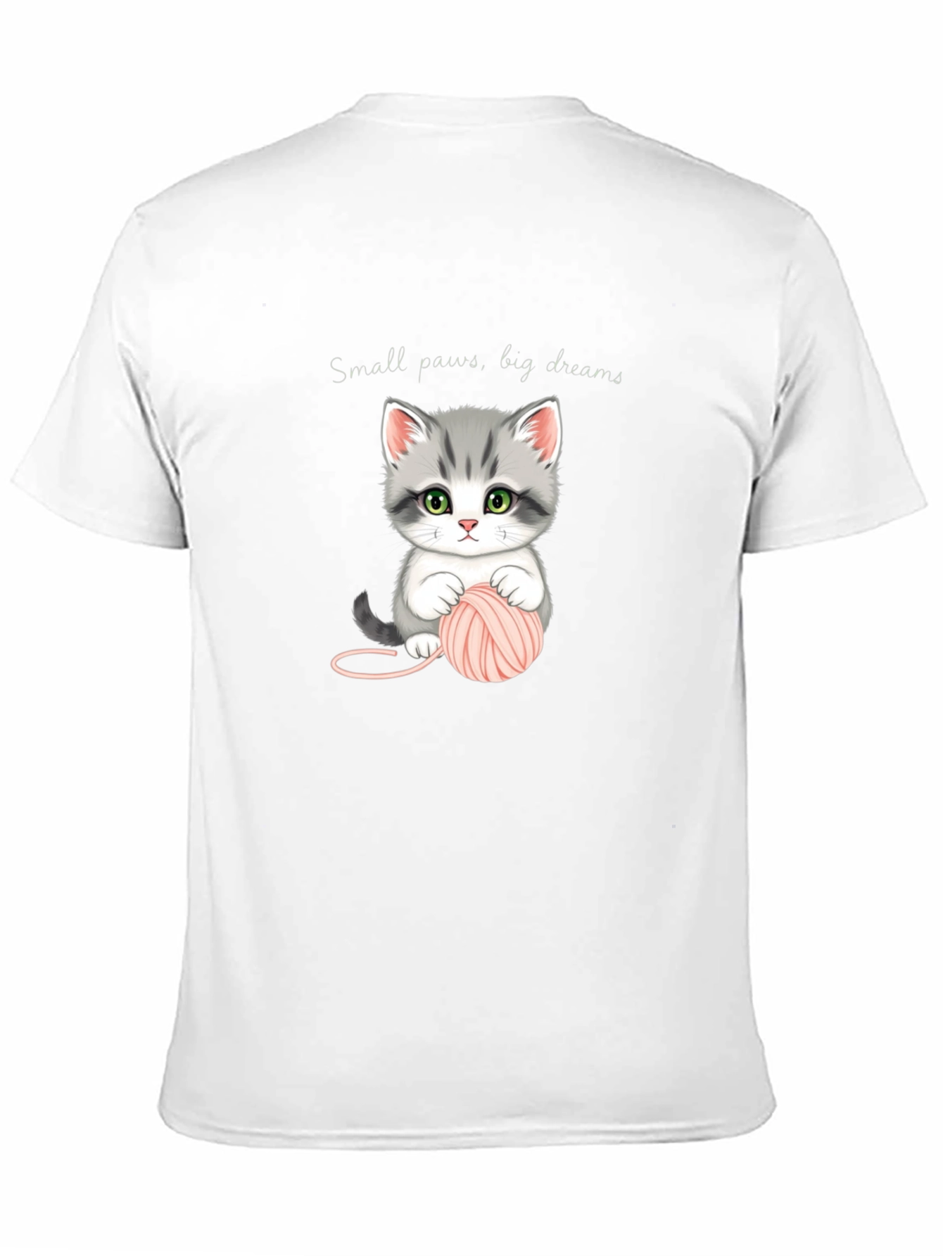 Cute Kitten with Yarn Black T-Shirt