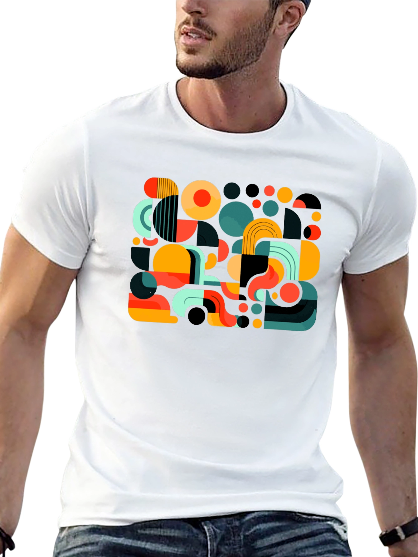 Abstract Geometric Print Mens Black T-Shirt