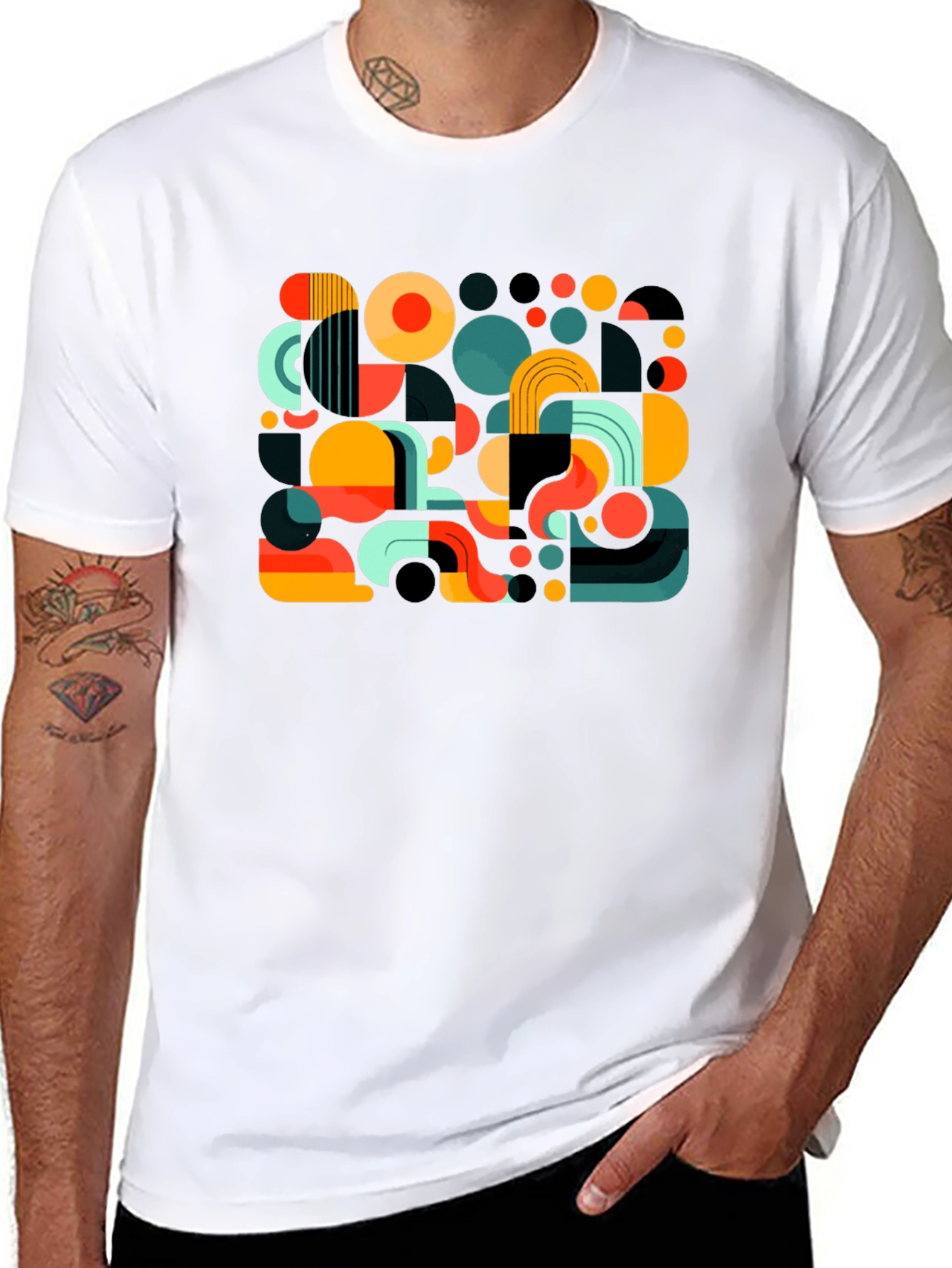 Abstract Geometric Print Mens Black T-Shirt