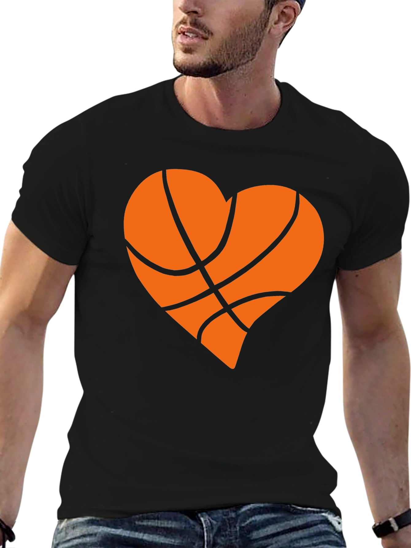 Basketball Heart Graphic T-Shirt - Black