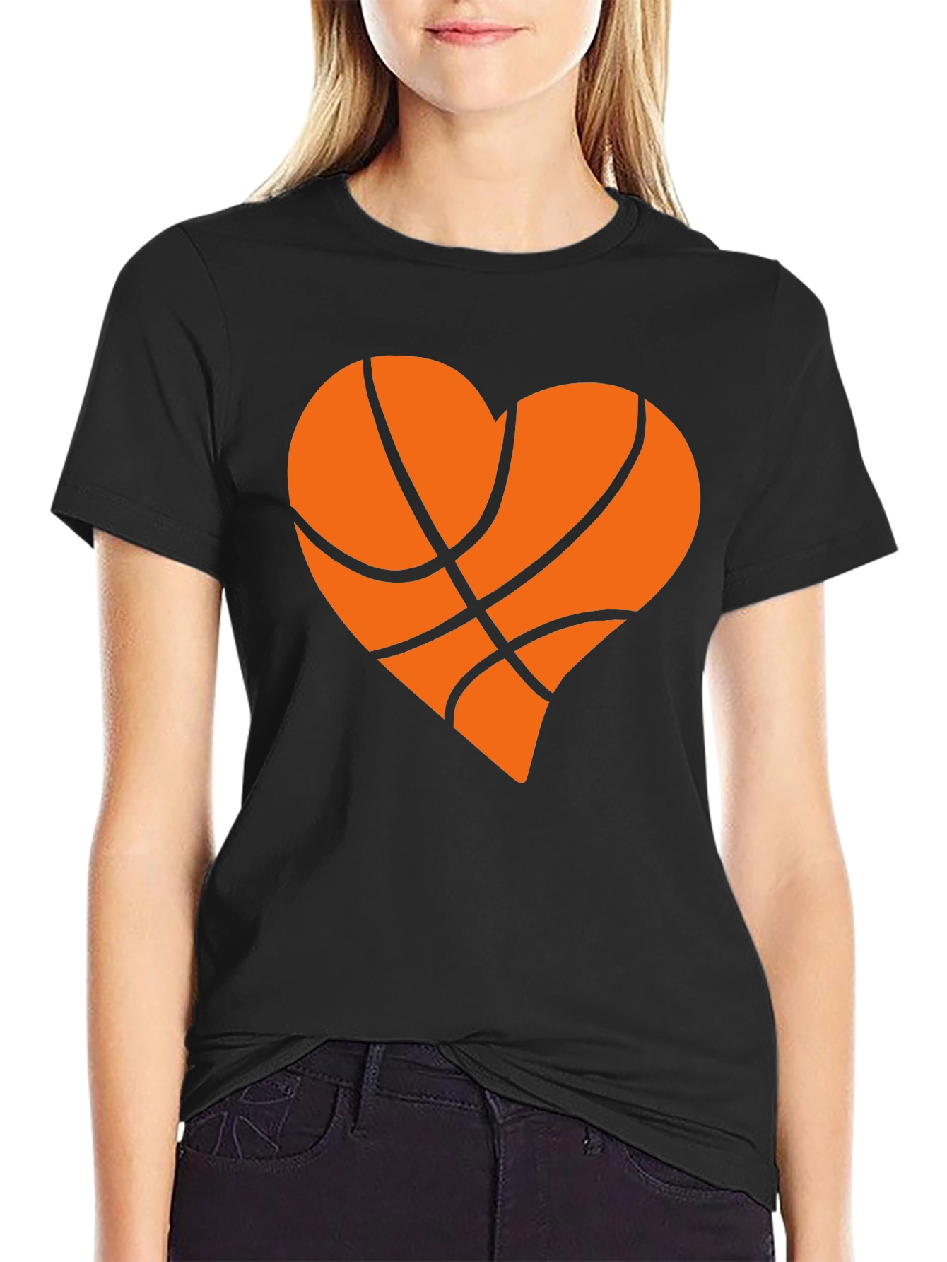 Basketball Heart Graphic T-Shirt - Black