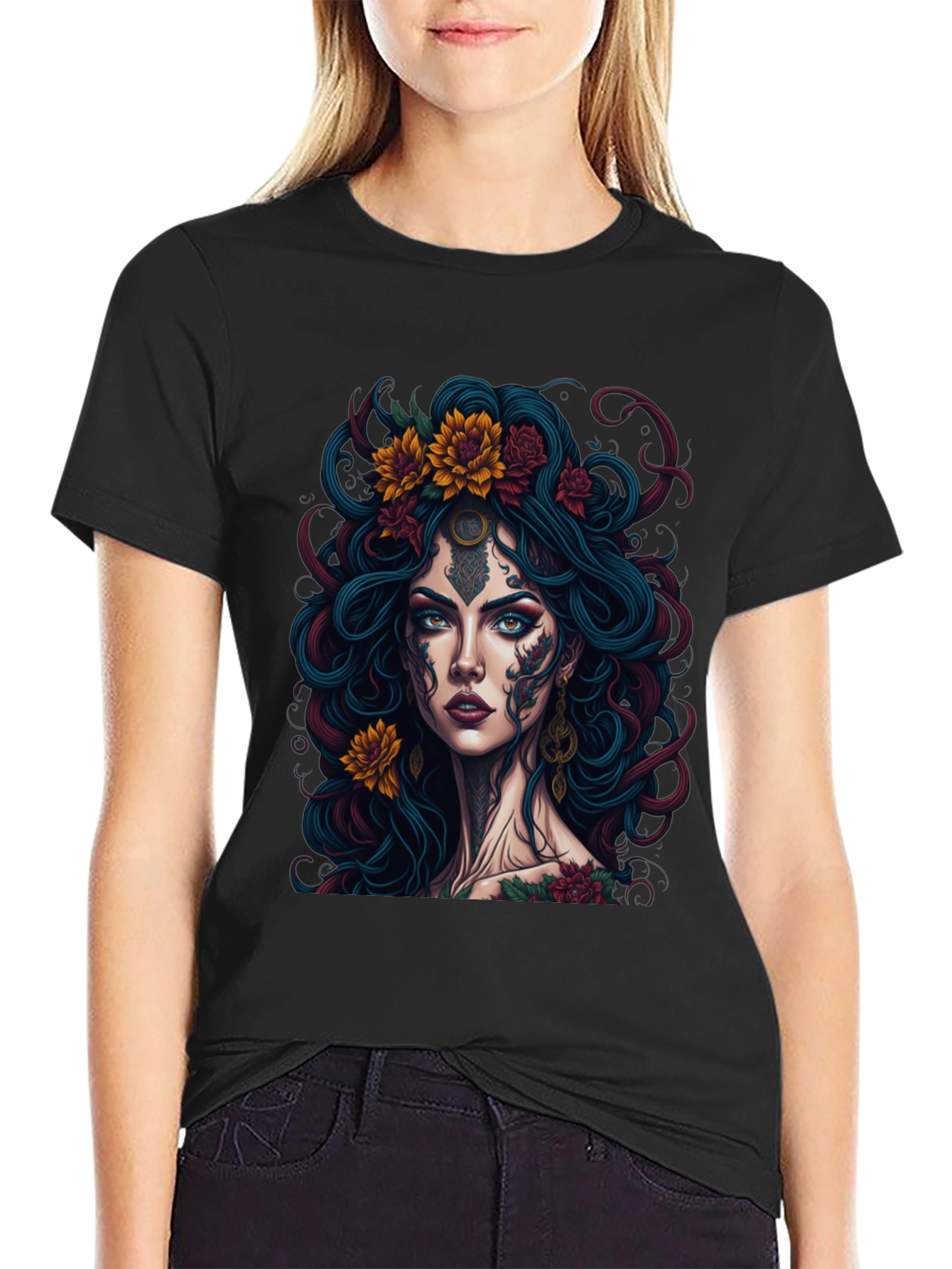 Mystic Floral Tattoo Graphic Tee